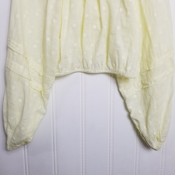 Free People Ballon Sleeve Crop Top Womens Yellow Button V Neck Longsleeve - Picture 9 of 15